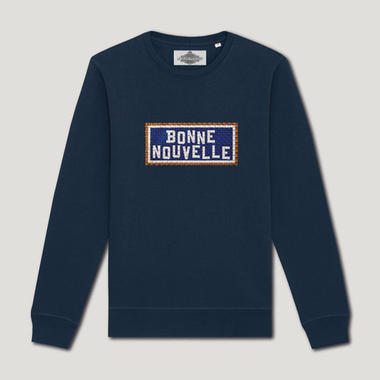 SWEAT BRODÉ BONNE NOUVELLE - NAVY