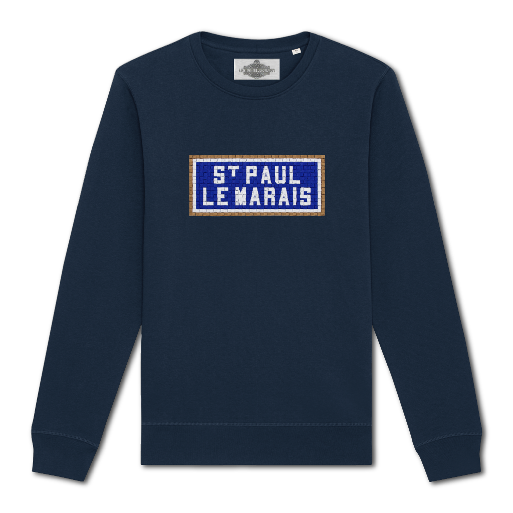 SWEAT BRODÉ SAINT PAUL LE MARAIS - NAVY