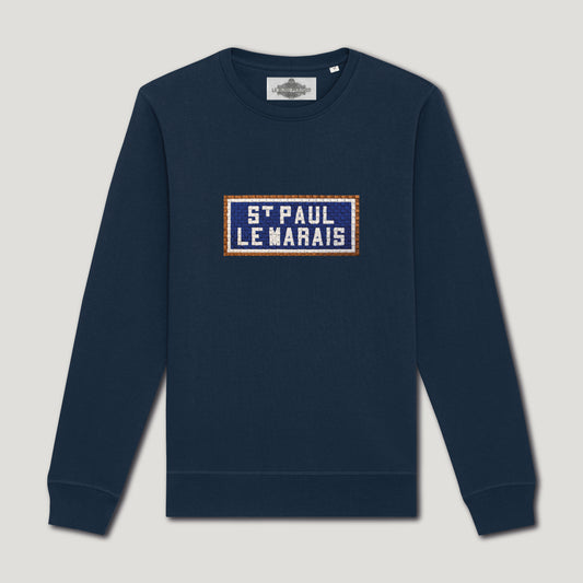 SWEAT BRODÉ SAINT PAUL LE MARAIS - NAVY