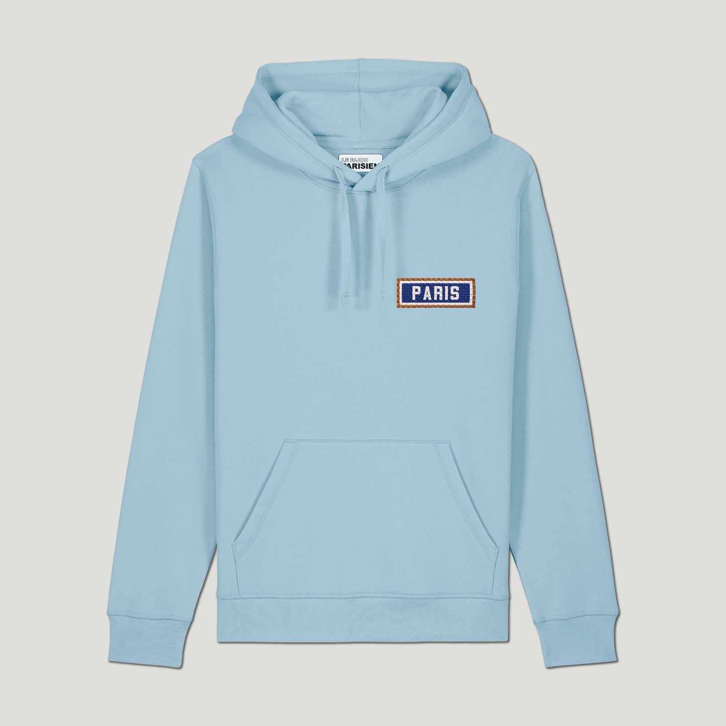 SWEAT SHIRT CAPUCHE COTON BIO BRODÉ - PARIS - BLEU CIEL