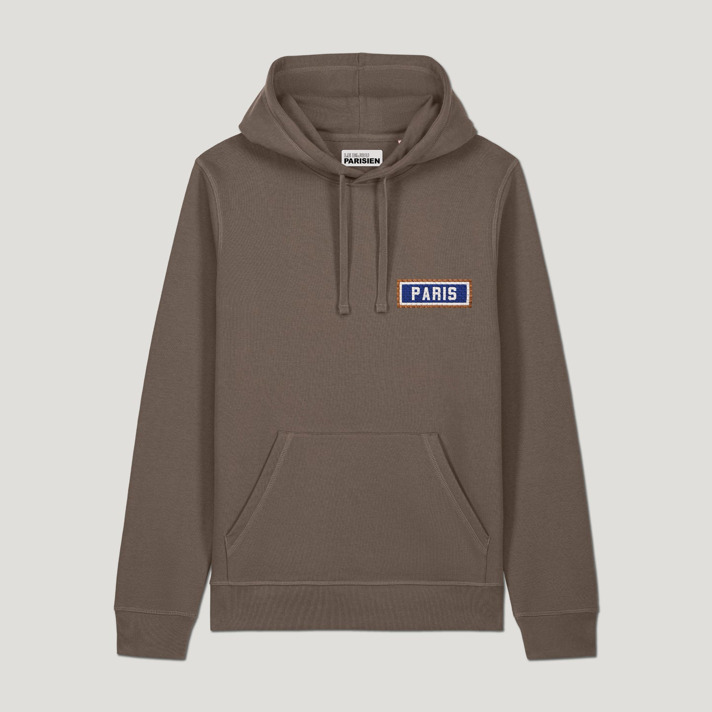 SWEAT SHIRT CAPUCHE COTON BIO BRODÉ - PARIS - CHOCOLAT