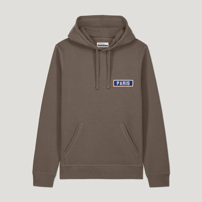 SWEAT SHIRT CAPUCHE COTON BIO BRODÉ - PARIS - CHOCOLAT