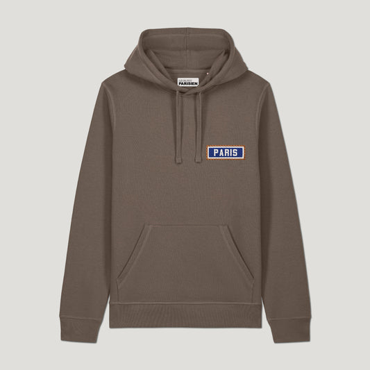 SWEAT SHIRT CAPUCHE COTON BIO BRODÉ - PARIS - CHOCOLAT