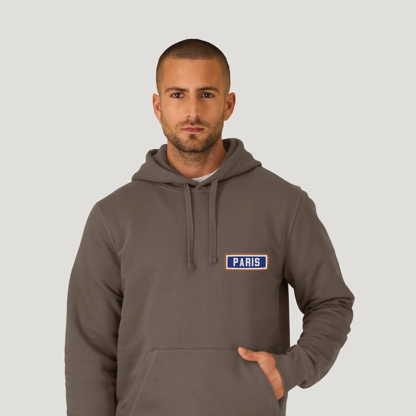 SWEAT SHIRT CAPUCHE COTON BIO BRODÉ - PARIS - CHOCOLAT