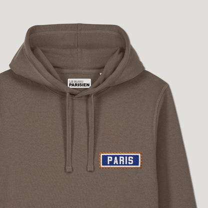 SWEAT SHIRT CAPUCHE COTON BIO BRODÉ - PARIS - CHOCOLAT