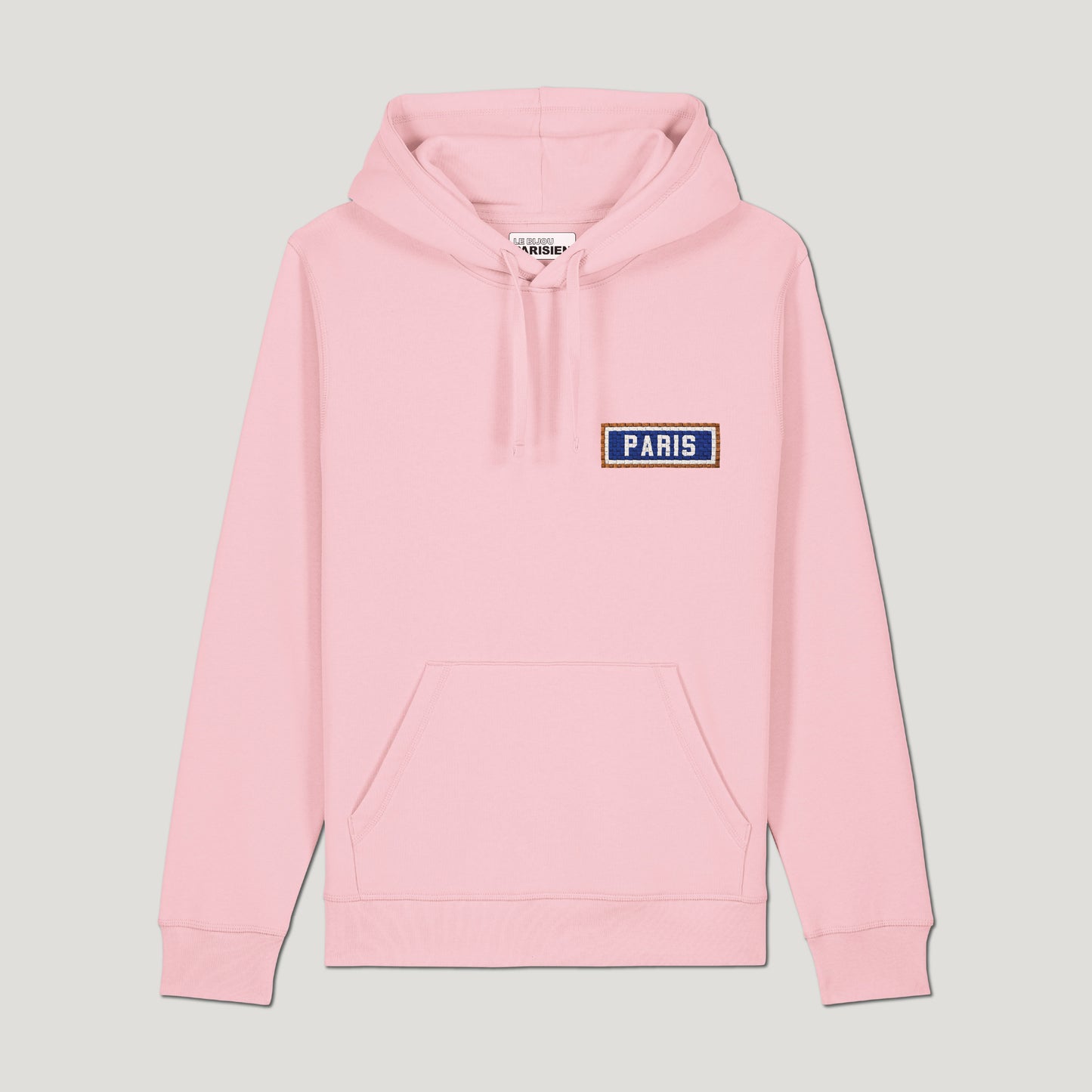 SWEAT SHIRT CAPUCHE COTON BIO BRODÉ - PARIS - ROSE