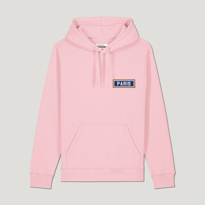 SWEAT SHIRT CAPUCHE COTON BIO BRODÉ - PARIS - ROSE