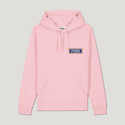 SWEAT SHIRT CAPUCHE COTON BIO BRODÉ - PARIS - ROSE