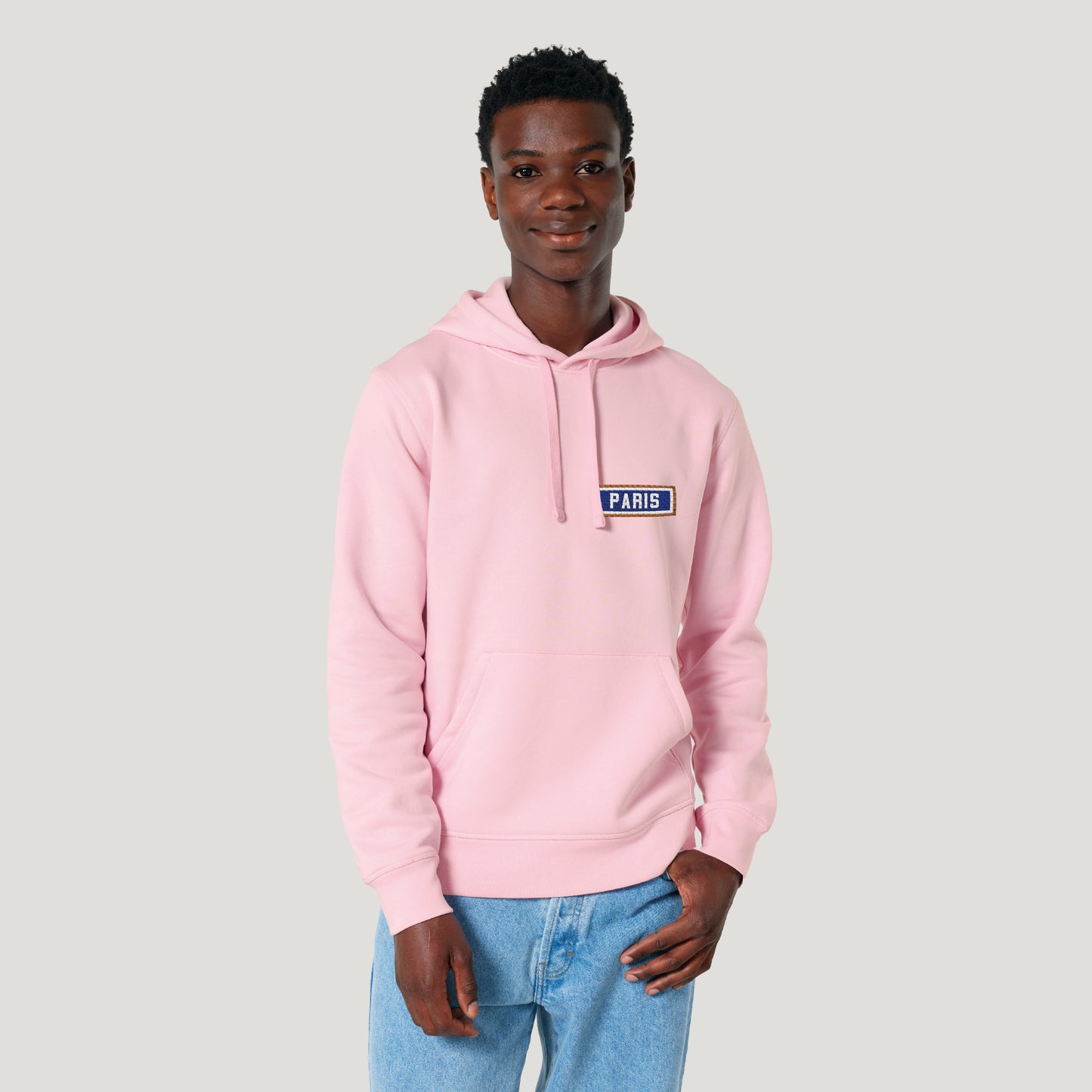 SWEAT SHIRT CAPUCHE COTON BIO BRODÉ - PARIS - ROSE