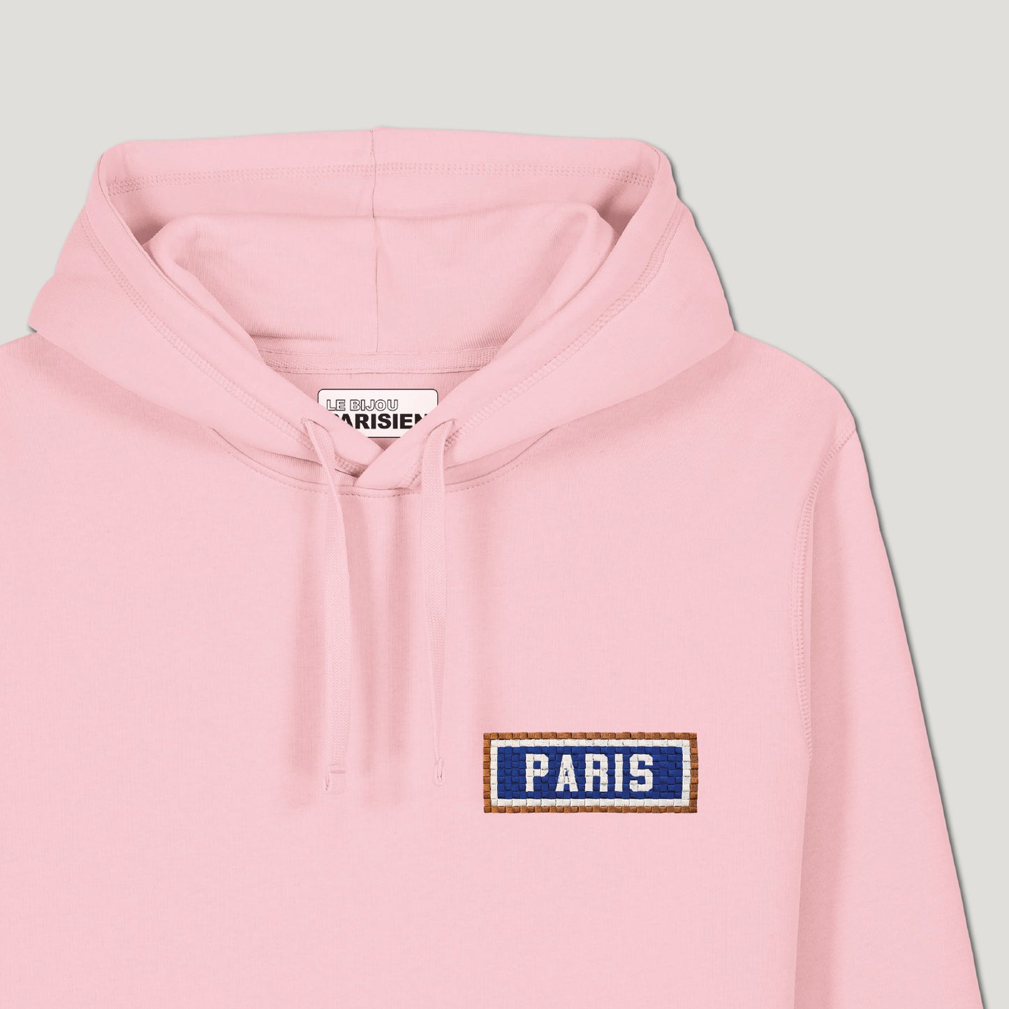 SWEAT SHIRT CAPUCHE COTON BIO BRODÉ - PARIS - ROSE