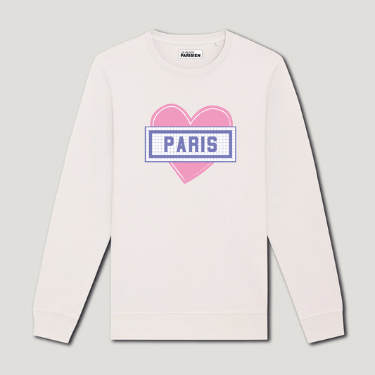 SWEAT IMPRIMÉ COEUR PARIS - ÉCRU