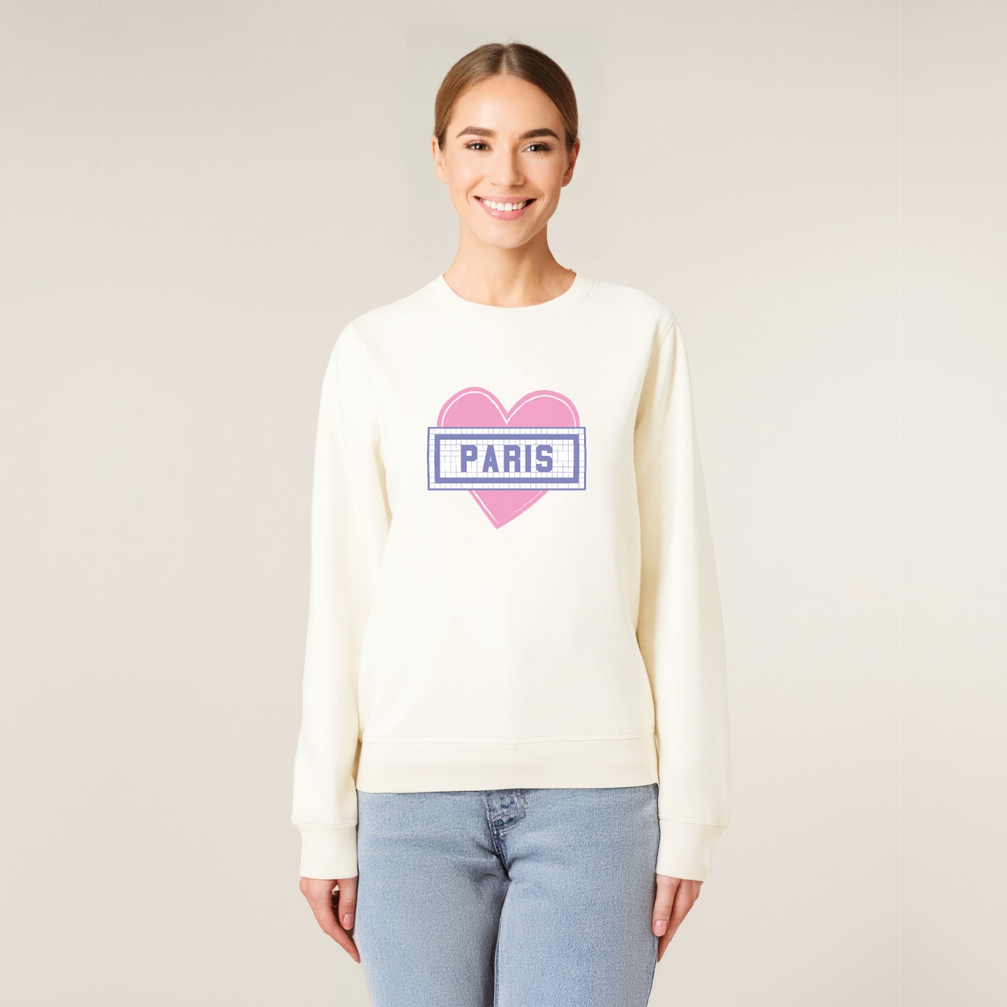 SWEAT IMPRIMÉ COEUR PARIS - ÉCRU