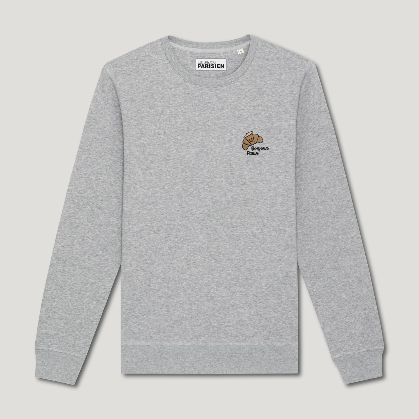 SWEAT BRODÉ BONJOUR PARIS CROISSANT - GRIS