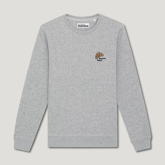 SWEAT BRODÉ BONJOUR PARIS CROISSANT - GRIS
