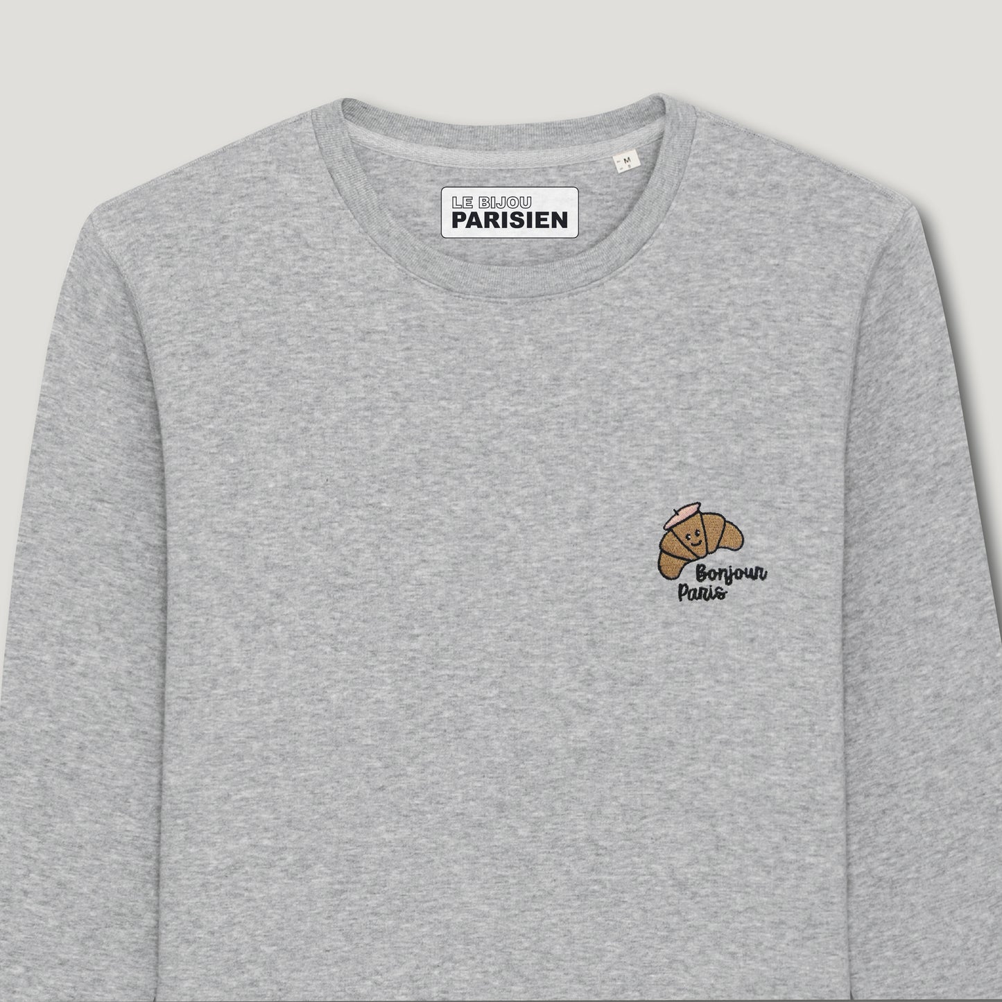 SWEAT BRODÉ BONJOUR PARIS CROISSANT - GRIS