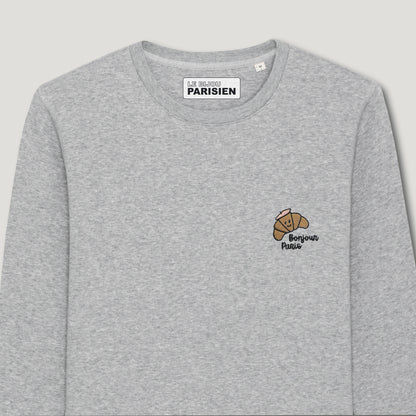 SWEAT BRODÉ BONJOUR PARIS CROISSANT - GRIS