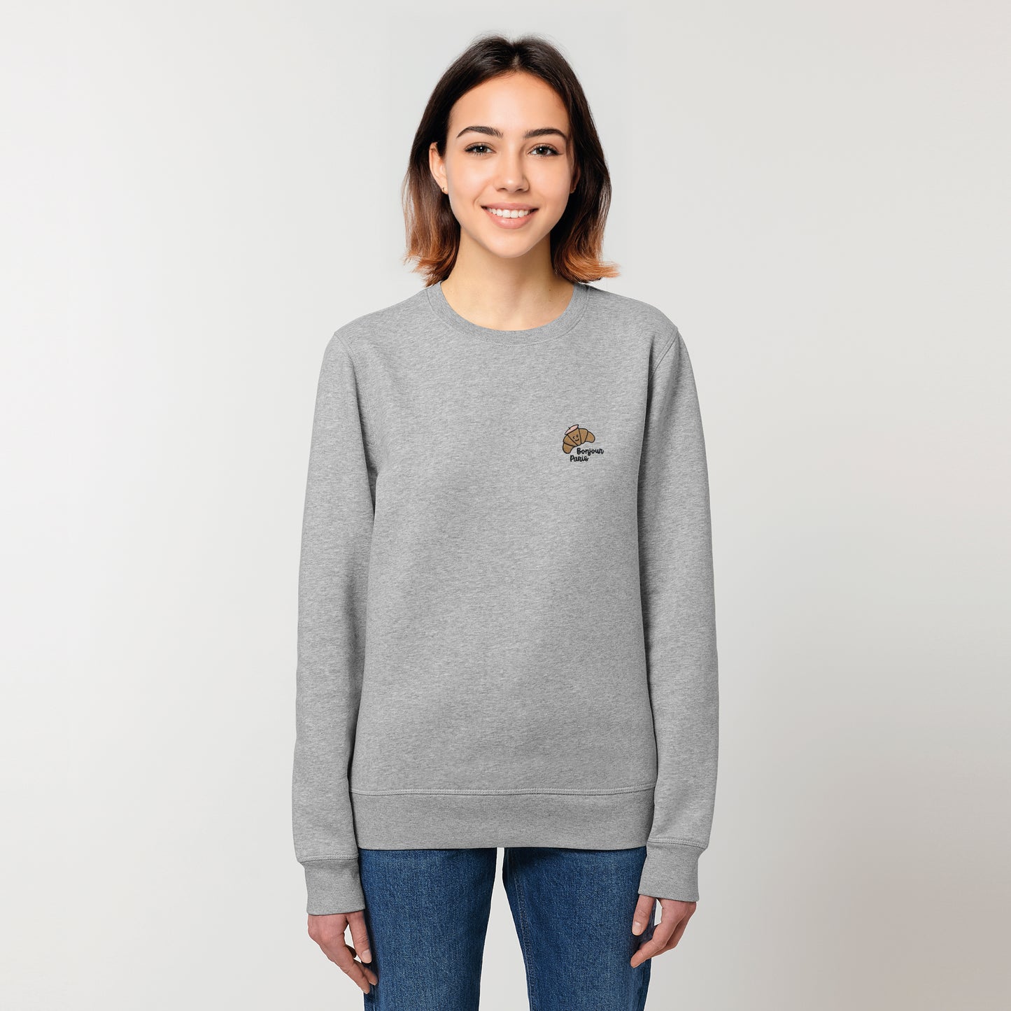 SWEAT BRODÉ BONJOUR PARIS CROISSANT - GRIS