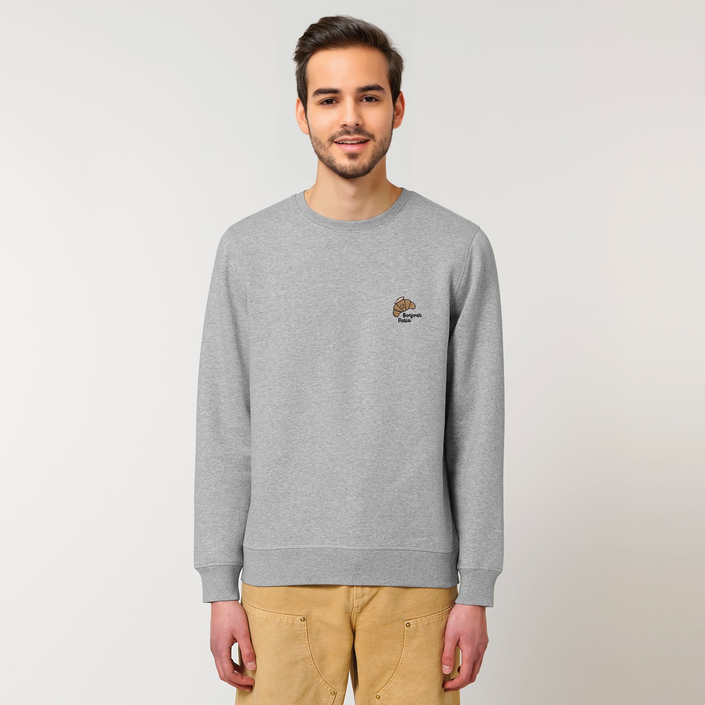 SWEAT BRODÉ BONJOUR PARIS CROISSANT - GRIS