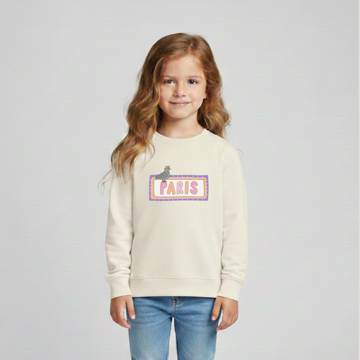 SWEAT-SHIRT ENFANT COTON BIO – PARIS - PIGEON - ÉCRU