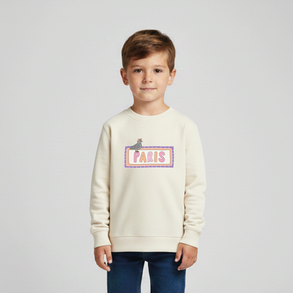 SWEAT-SHIRT ENFANT COTON BIO – PARIS - PIGEON - ÉCRU