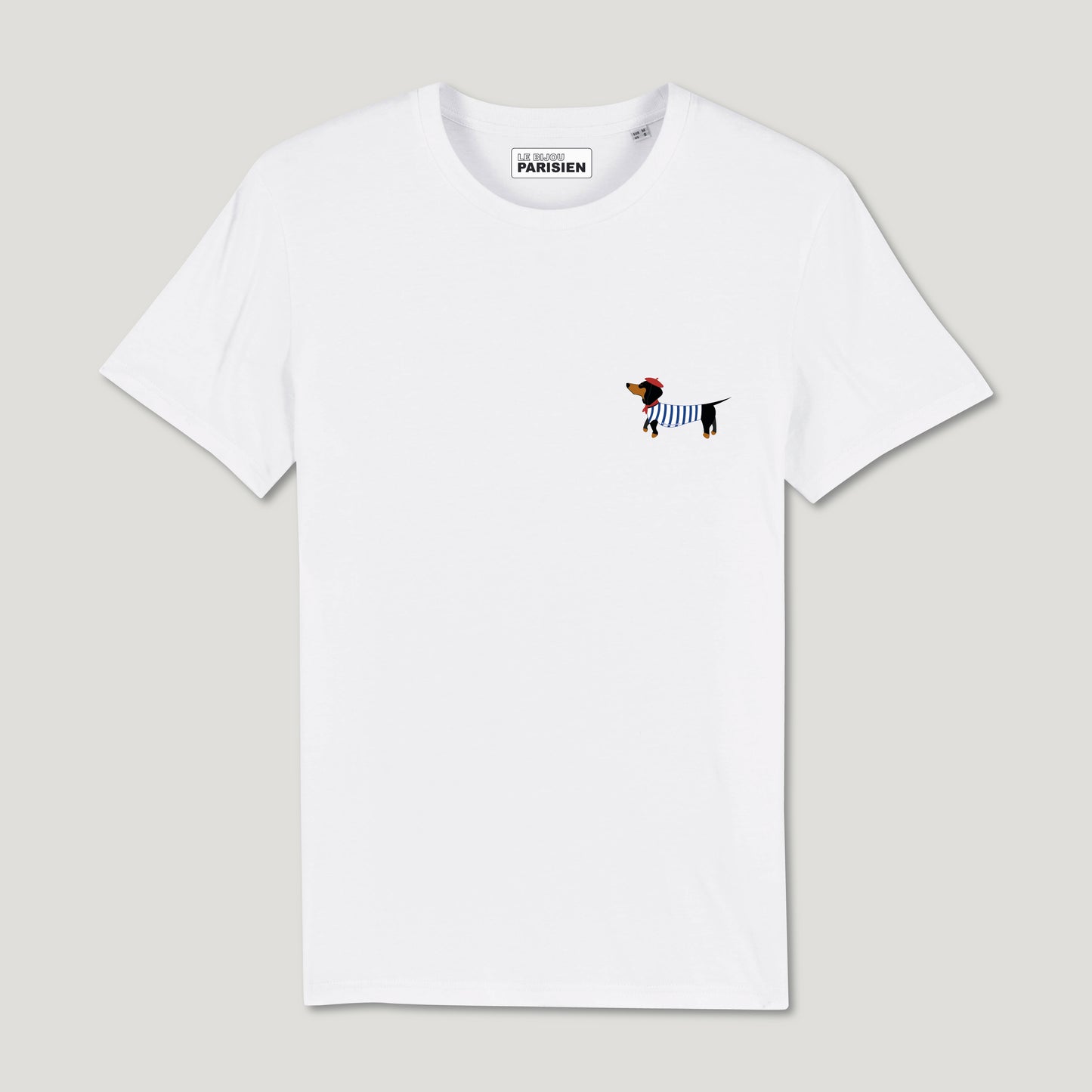 T-SHIRT COTON BIO IMPRIMÉ – TECKEL - BLANC
