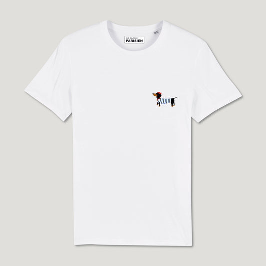 T-SHIRT COTON BIO IMPRIMÉ – TECKEL - BLANC