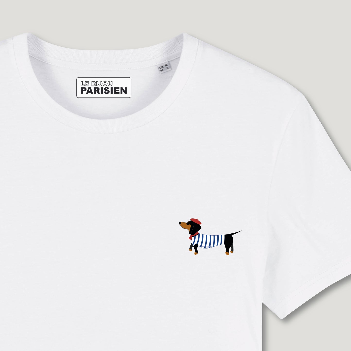T-SHIRT COTON BIO IMPRIMÉ – TECKEL - BLANC