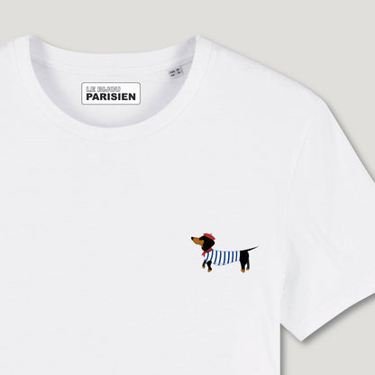 T-SHIRT COTON BIO IMPRIMÉ – TECKEL - BLANC