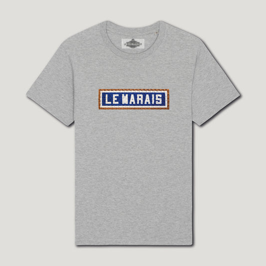 T-SHIRT COTON BIO BRODÉ - LE MARAIS - GRIS
