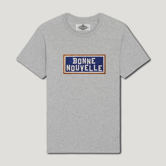 T-SHIRT BRODÉ BONNE NOUVELLE - GRIS