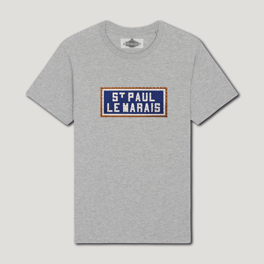 St Paul Le Marais Embroidered T-Shirt - Grey