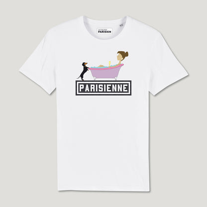 TEE SHIRT IMPRIMÉ PARISIENNE - BAIN - BLANC