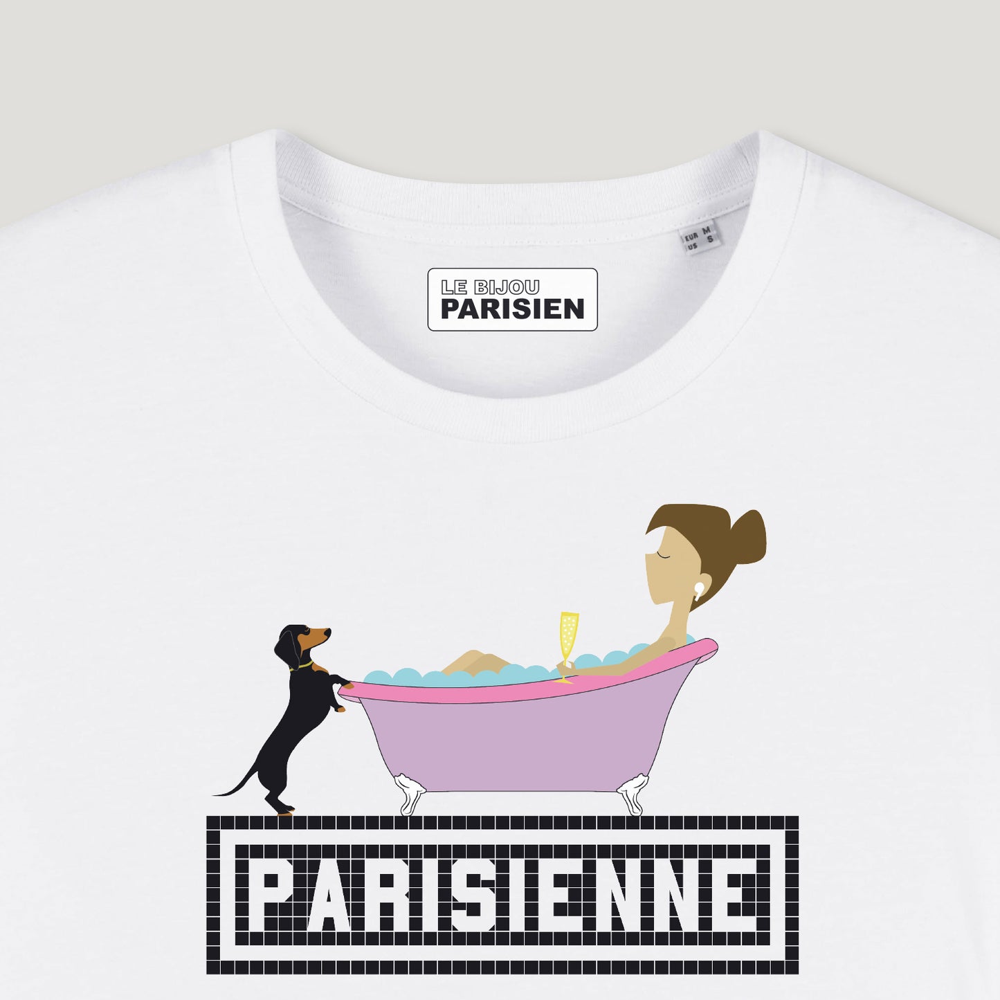 TEE SHIRT IMPRIMÉ PARISIENNE - BAIN - BLANC