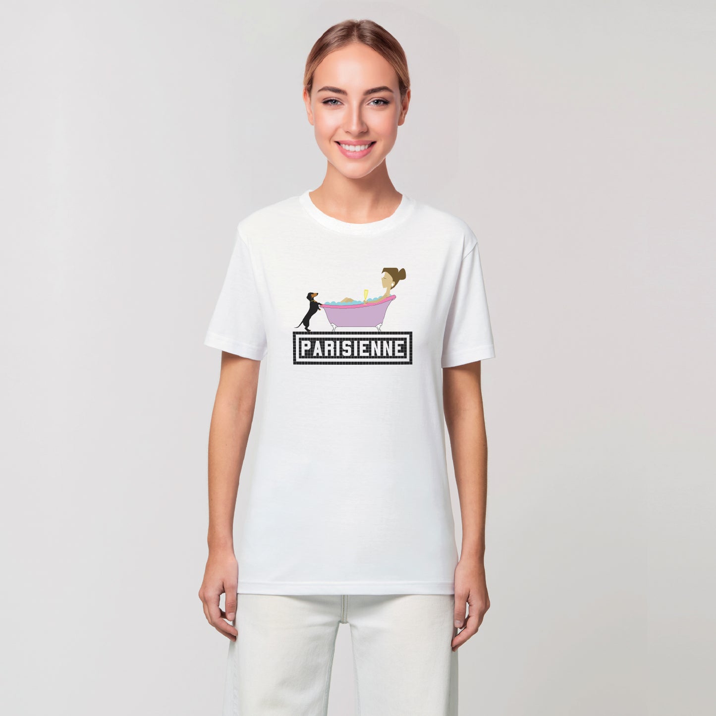 TEE SHIRT IMPRIMÉ PARISIENNE - BAIN - BLANC