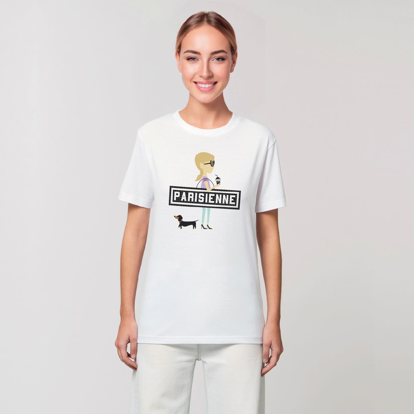 TEE SHIRT IMPRIMÉ PARISIENNE TECKEL - BLANC