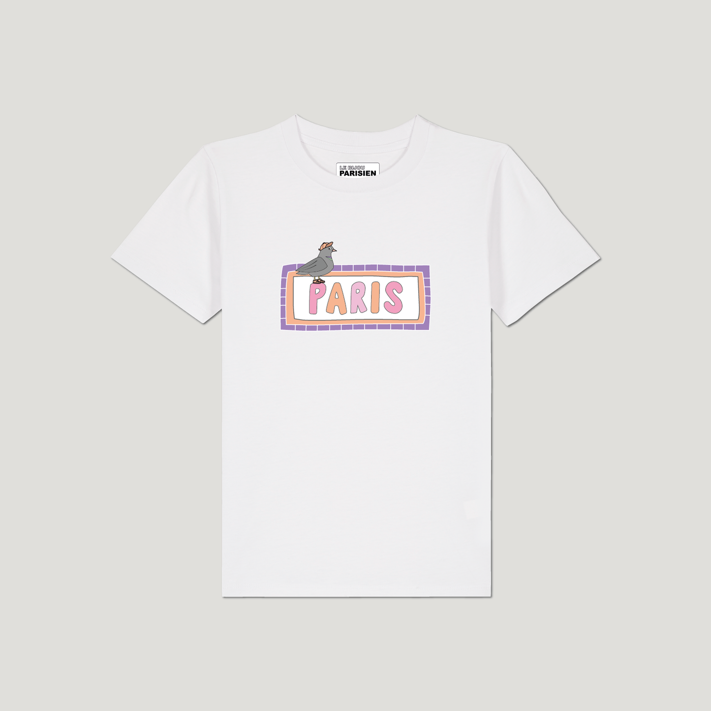 T-SHIRT ENFANT COTON BIO – PARIS - PIGEON - BLANC