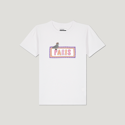 T-SHIRT ENFANT COTON BIO – PARIS - PIGEON - BLANC