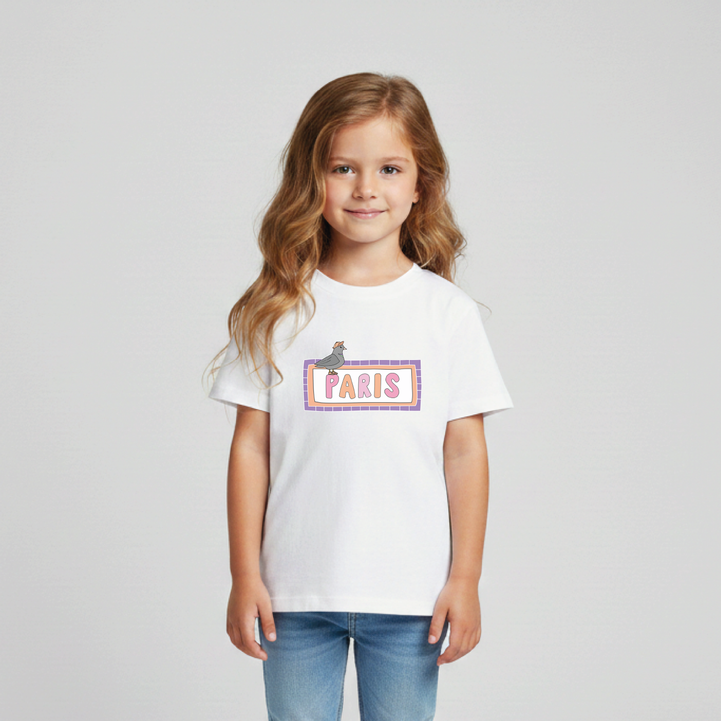 T-SHIRT ENFANT COTON BIO – PARIS - PIGEON - BLANC