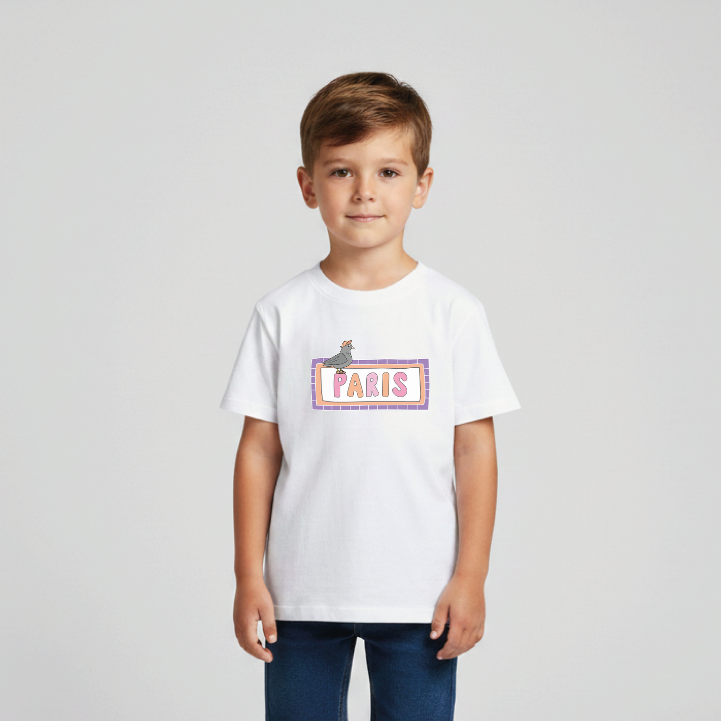 T-SHIRT ENFANT COTON BIO – PARIS - PIGEON - BLANC