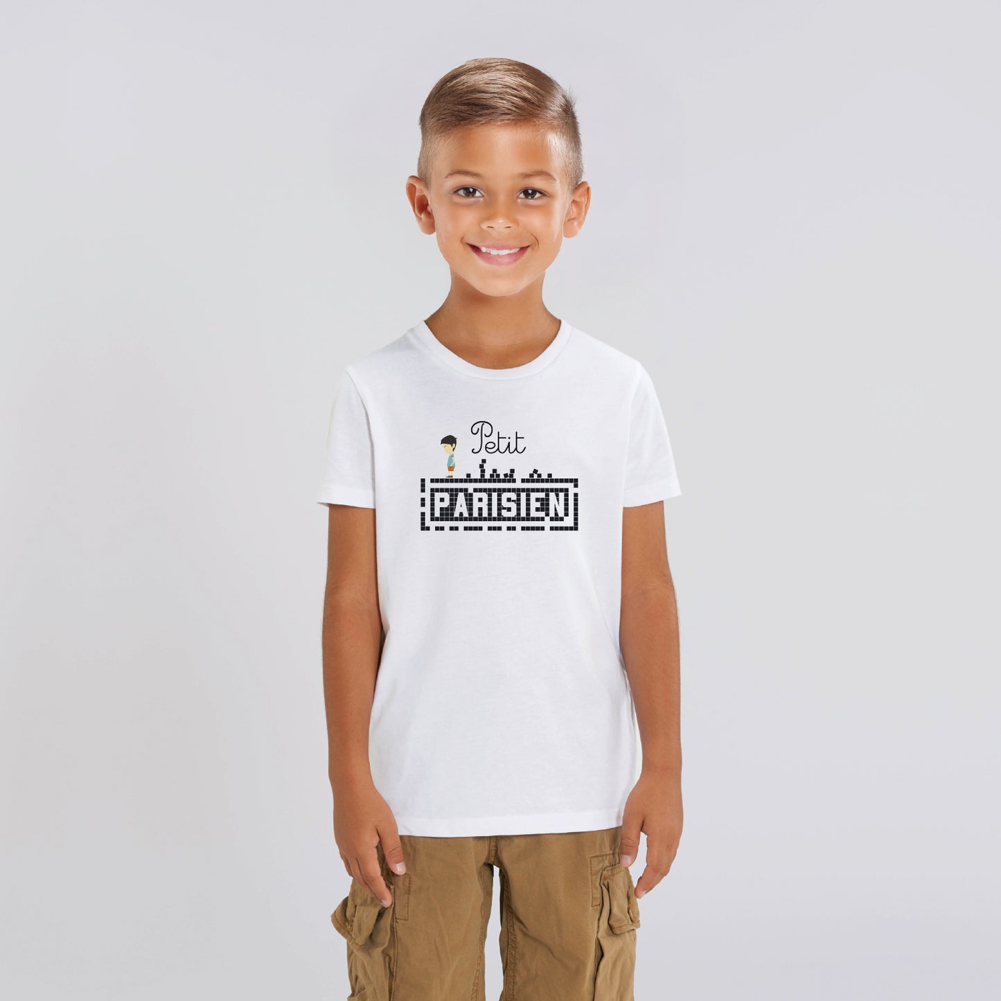 TEE SHIRT ENFANT IMPRIMÉ PETIT PARISIEN - COTON BIO - BLANC