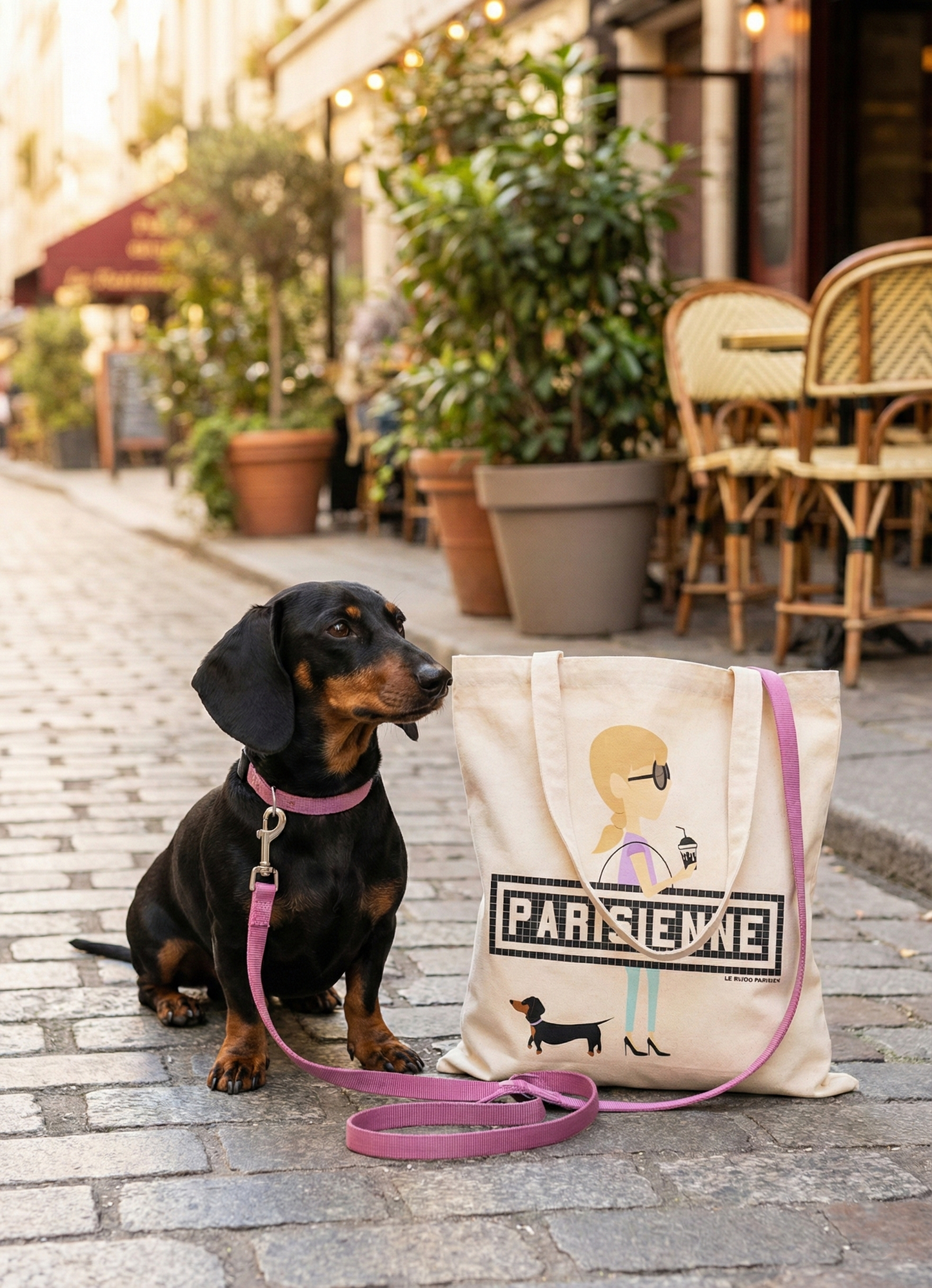 TOTE BAG IMPRIMÉ - PARISIENNE TECKEL- ÉCRU