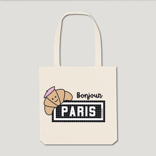 Tote bag imprimé Bonjour Paris - écru