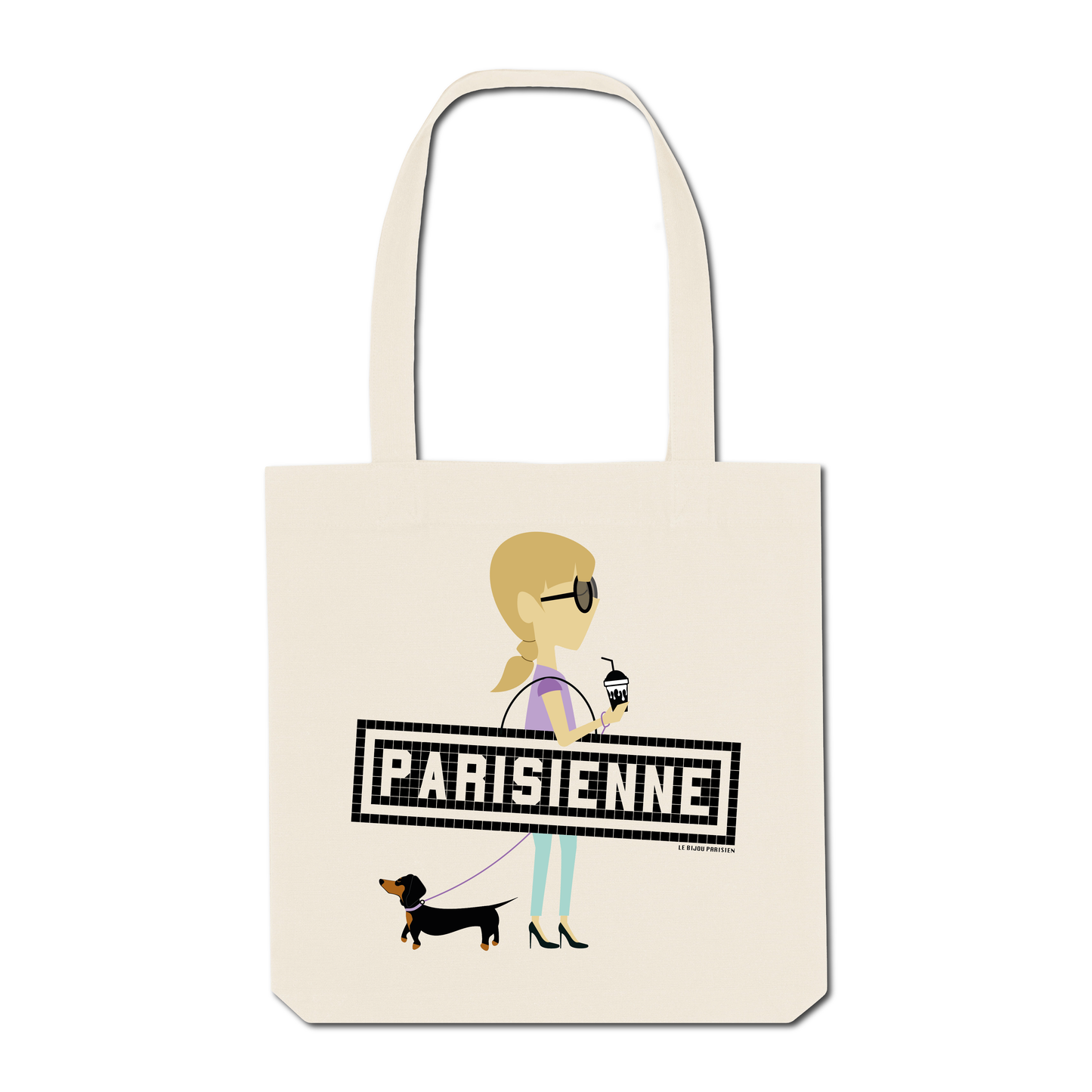 Tote Bag Imprimé Parisienne Teckel - Ecru