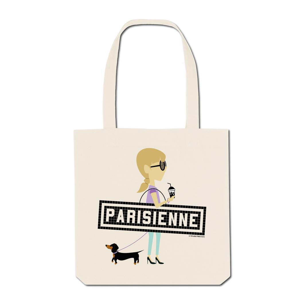 Tote Bag Imprimé Parisienne Teckel - Ecru