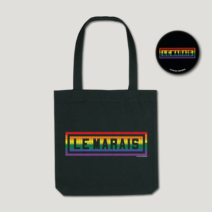 TOTE BAG IMPRIMÉ LE MARAIS PRIDE - NOIR + BADGE