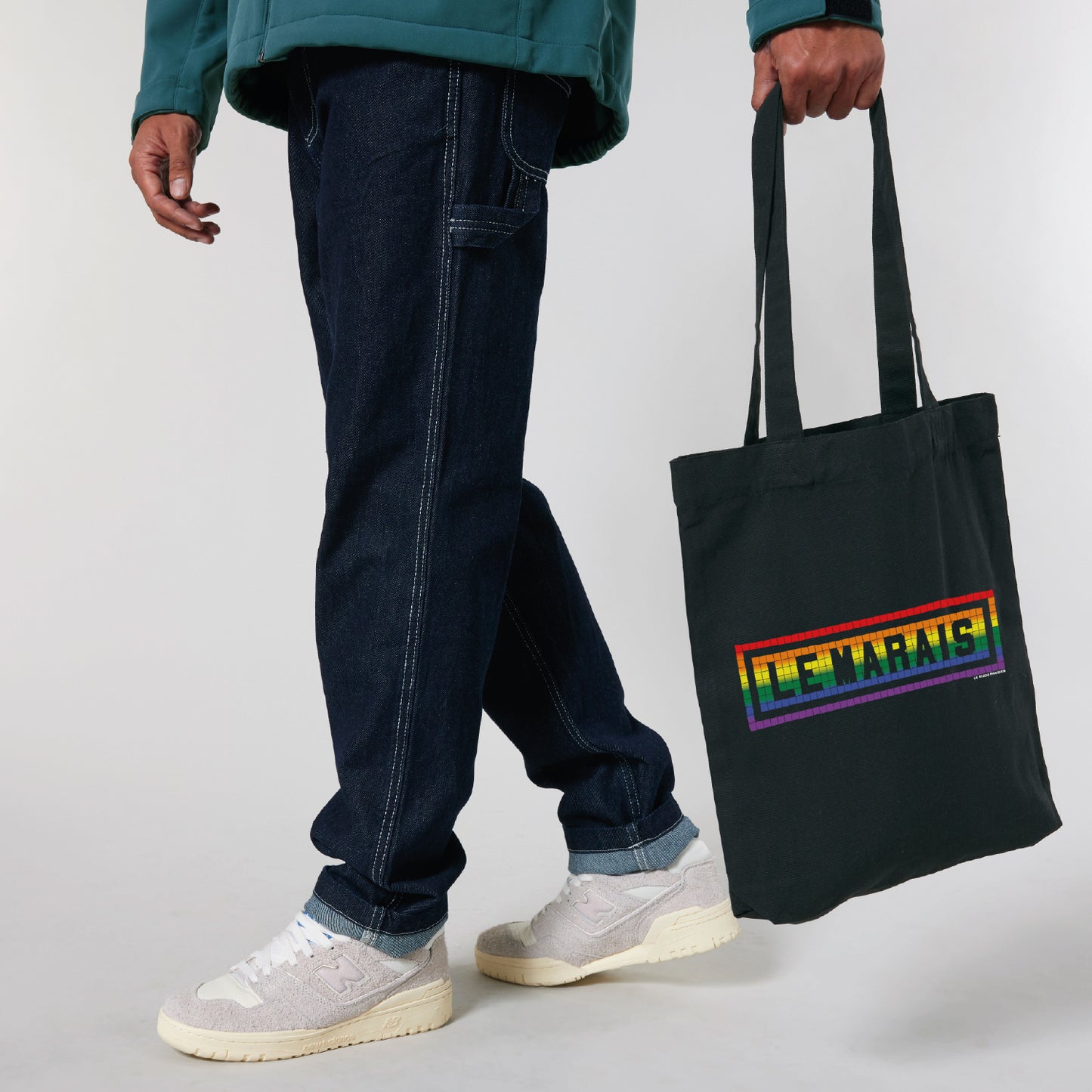 TOTE BAG IMPRIMÉ LE MARAIS PRIDE - NOIR + BADGE