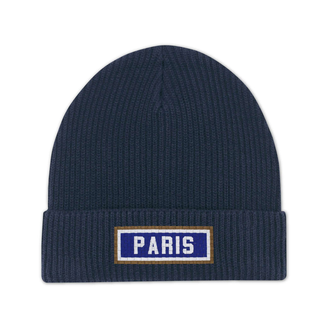 Bonnet brodé Paris - Navy