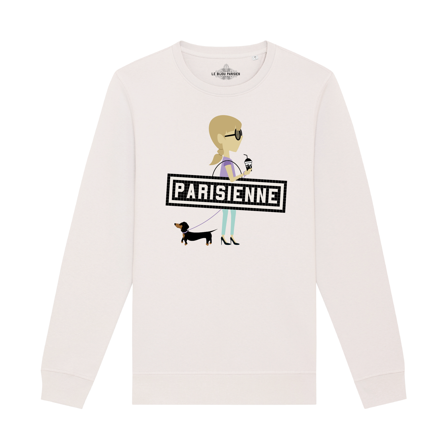 Sweat imprimé Parisienne / teckel - Blanc vintage