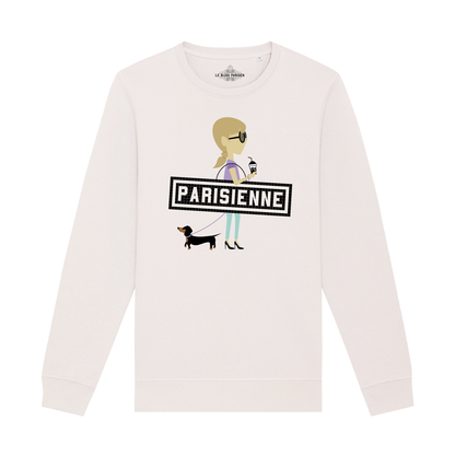 Sweat imprimé Parisienne / teckel - Blanc vintage