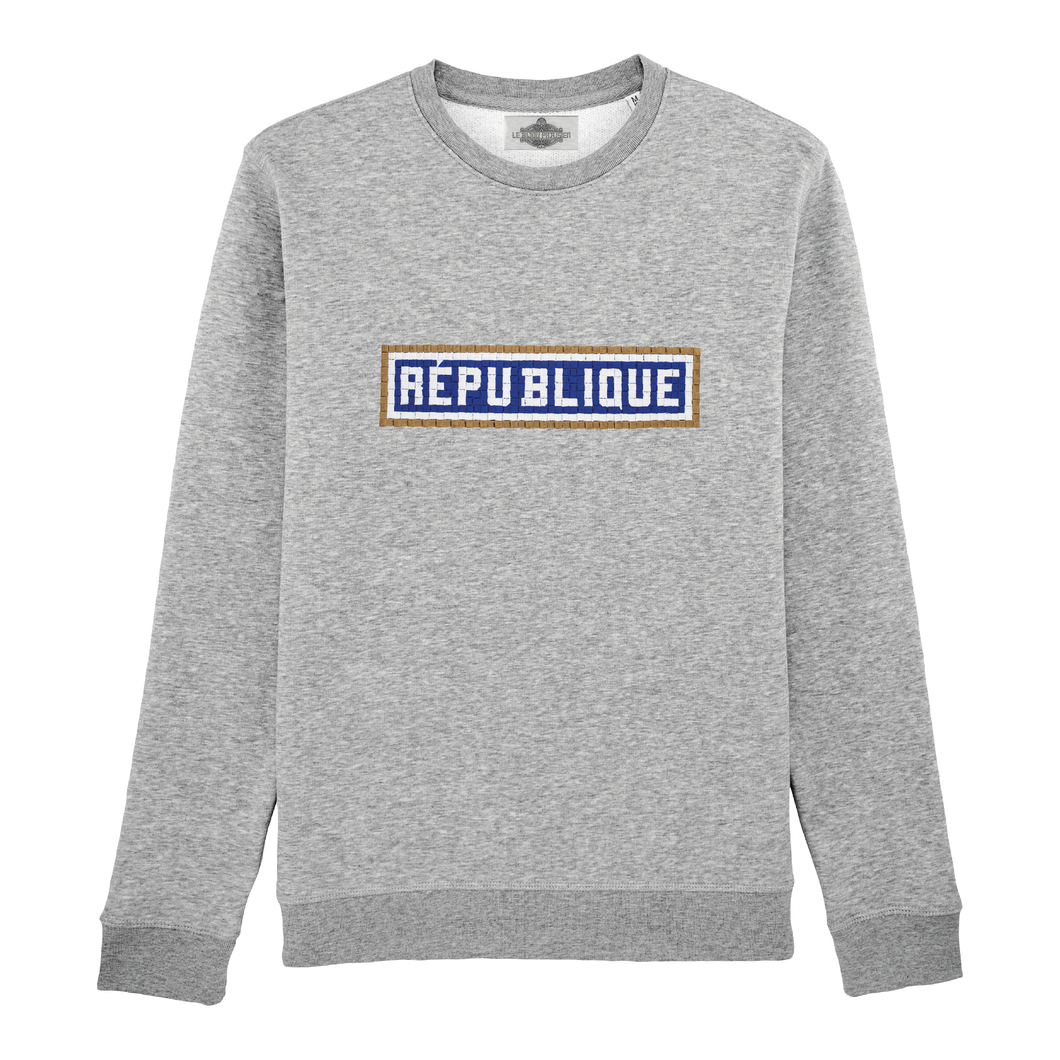 Sweat brodé République - Gris Chiné
